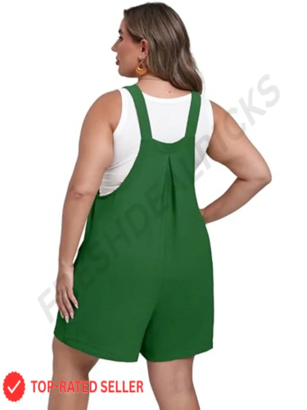 Plus Size Romper Adjustable Straps Wide Leg Jumpsuit with Pockets